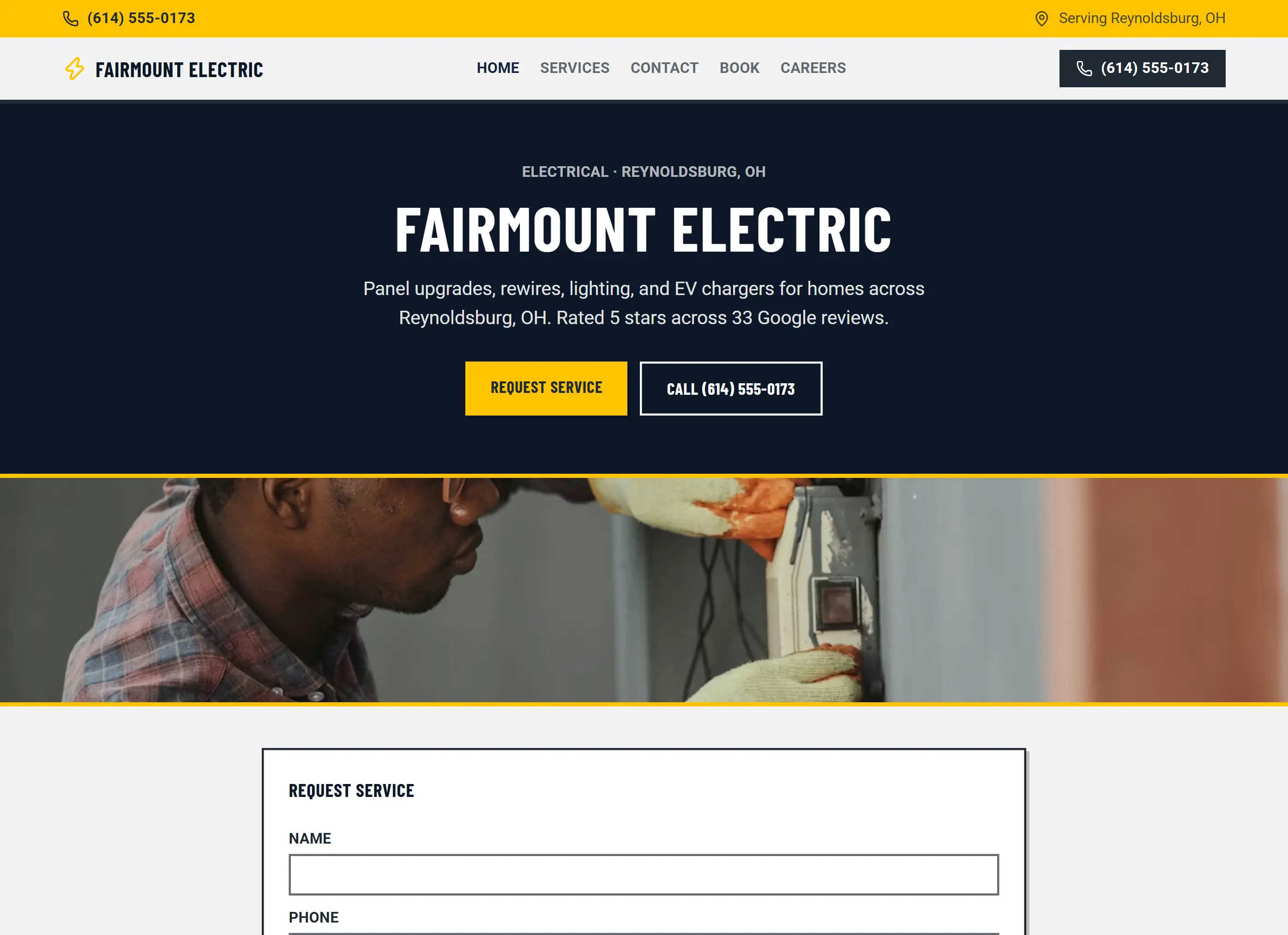 Example website for Fairmount Electric, a fictional electrician