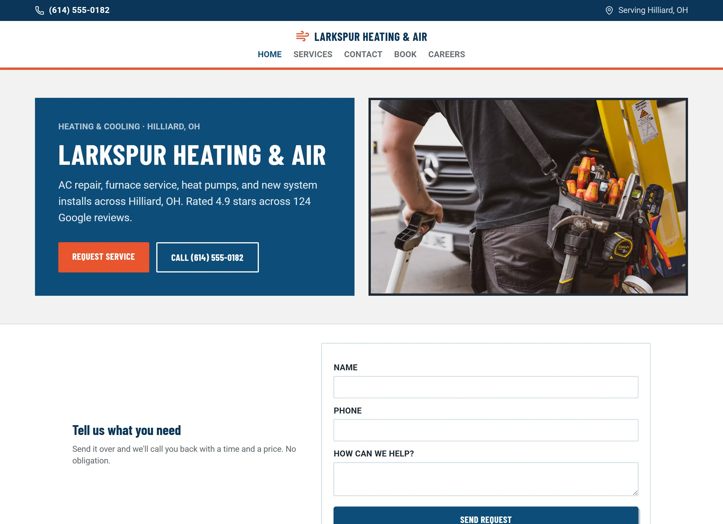 Example website for Larkspur Heating and Air, a fictional heating and cooling company