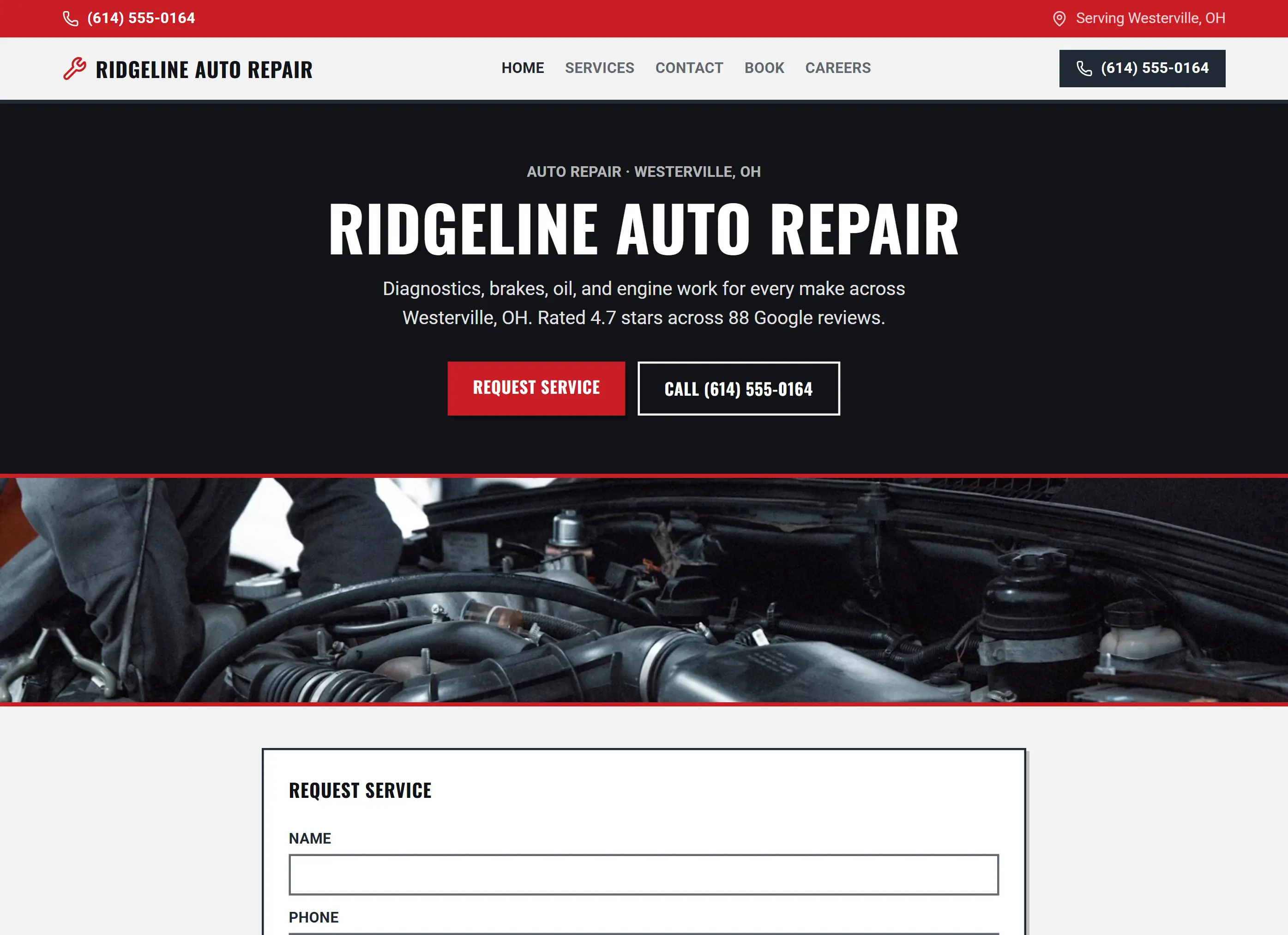 Example website for Ridgeline Auto Repair, a fictional auto shop
