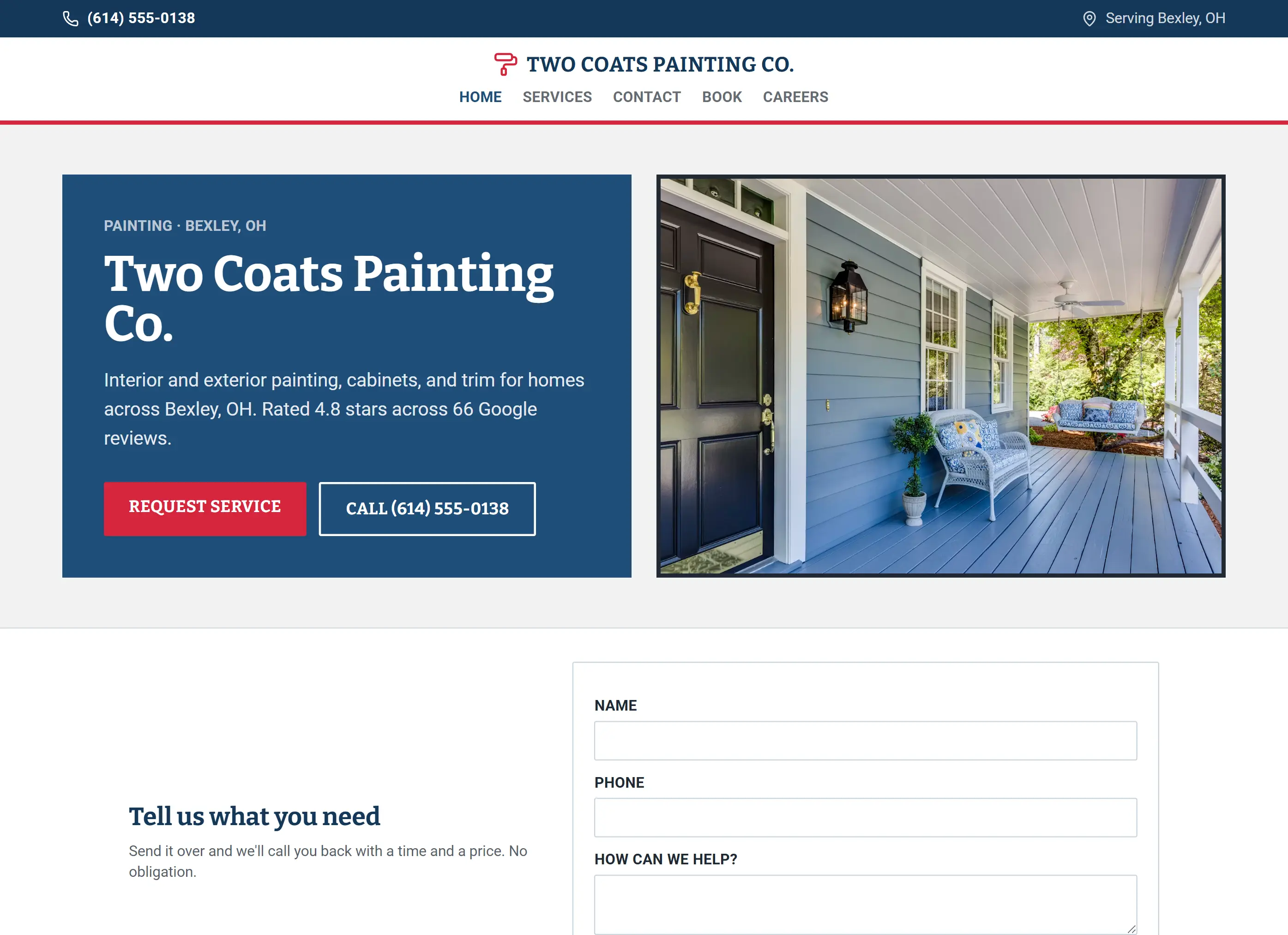 Example website for Two Coats Painting, a fictional painter